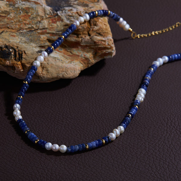 S925 sterling silver natural freshwater pearl blue necklace